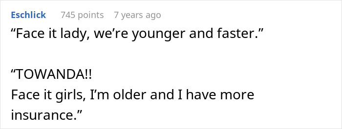 Comment discussing a lady stealing a couple's parking spot and the witty revenge served instead of donuts.