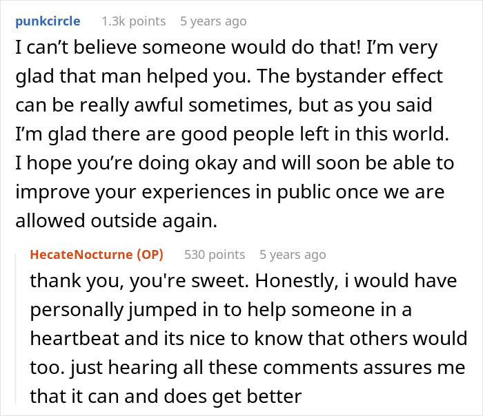 Reddit thread discussing a kid steals blind cane incident and the positive response from bystanders.