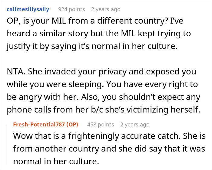 Comments from a forum discussing privacy invasion and moving on after MIL live streaming sleeping to relatives, with cultural context. Comments from a forum discussing privacy invasion and moving on after MIL live streaming sleeping to relatives, with cultural context.