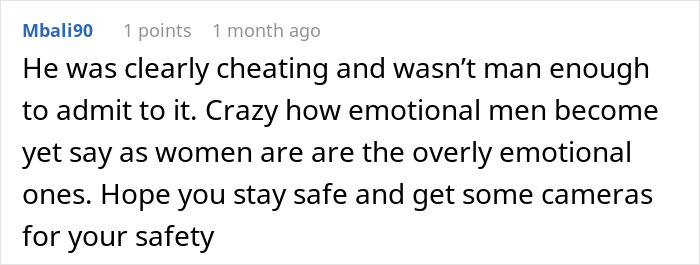 Comment discussing a woman finding a mysterious sock and advising her safety with cameras after her boyfriend&rsquo;s shocking reaction.