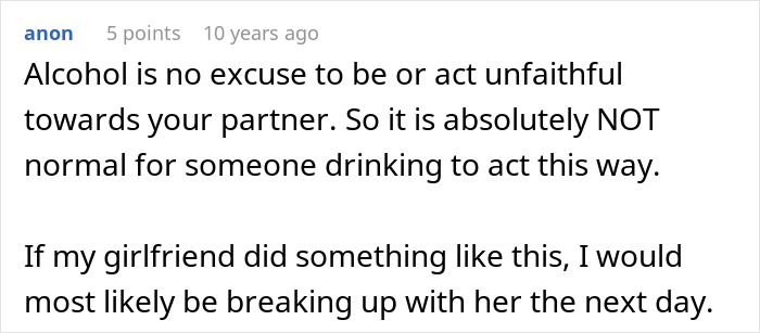 Comment discussing excuses made by a guy pretending to be single at a party when confronted by his girlfriend.