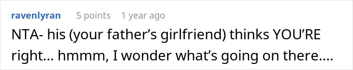 Screenshot of a text comment discussing a family conflict involving a person telling their half-sister they ran away because of her. Screenshot of a text comment discussing a family conflict involving a person telling their half-sister they ran away because of her.