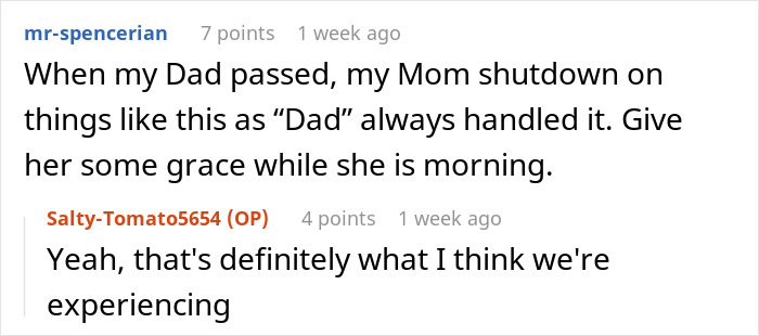 Reddit comment conversation discussing coping with loss while dealing with a sewage disaster at home.
