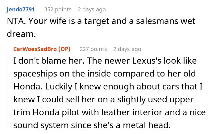 Husband drags wife out of dealership before she can show him the car she wants during a tense car buying moment