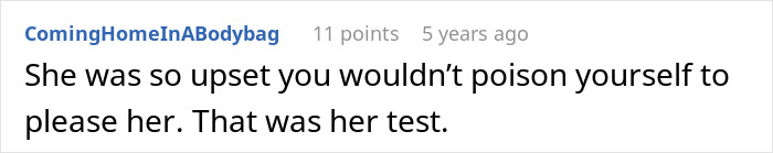 Text excerpt about a woman upset when challenged to try poison on herself as a test, highlighting mil-try-poison-woman.