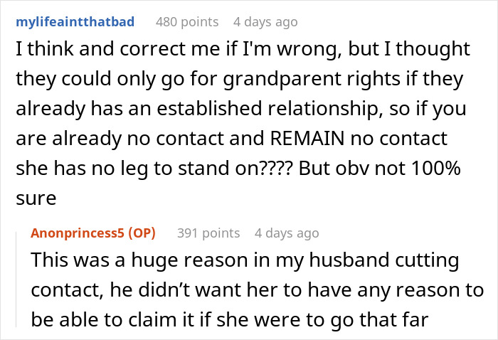 Screenshot of Reddit comments discussing a woman convinced her MIL was poisoning her and the impact on contact and pregnancy fears. Screenshot of Reddit comments discussing a woman convinced her MIL was poisoning her and the impact on contact and pregnancy fears.