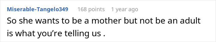 Screenshot of a social media comment discussing a teen insisting on keeping her baby despite the dad refusing to help.