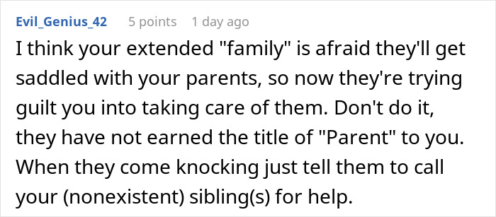 Comment about parents neglecting their kids and the impact of guilt on family responsibilities in an online discussion. - 51