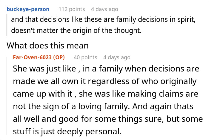 Woman correcting mother-in-law in a family discussion about who came up with the baby name, highlighting family dynamics.