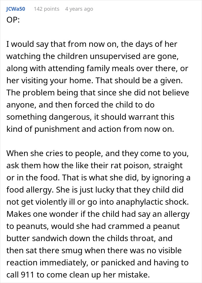 Screenshot of a forum post discussing lactose intolerance denial by grandma and concerns about child safety and allergy risks.
