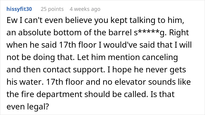Customer demands Instacart shopper drag water up 17 floors, raising questions about tipping and worker treatment.