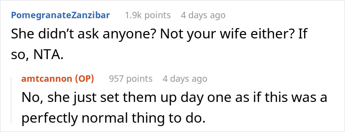 Reddit comments discussing a family hosting a divorcing friend who repays with nasty scents flooding the home.
