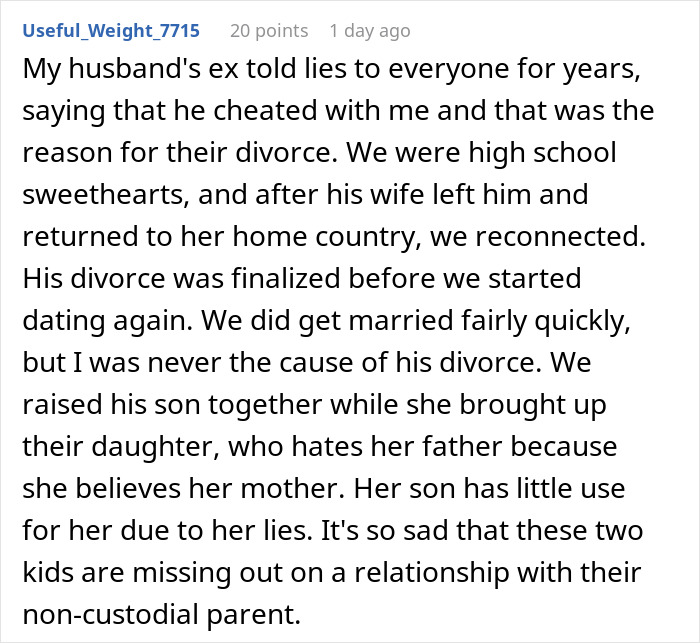 Reddit user explains ex-wife lied about divorce reasons to win over son, revealing truth years later about family conflicts.