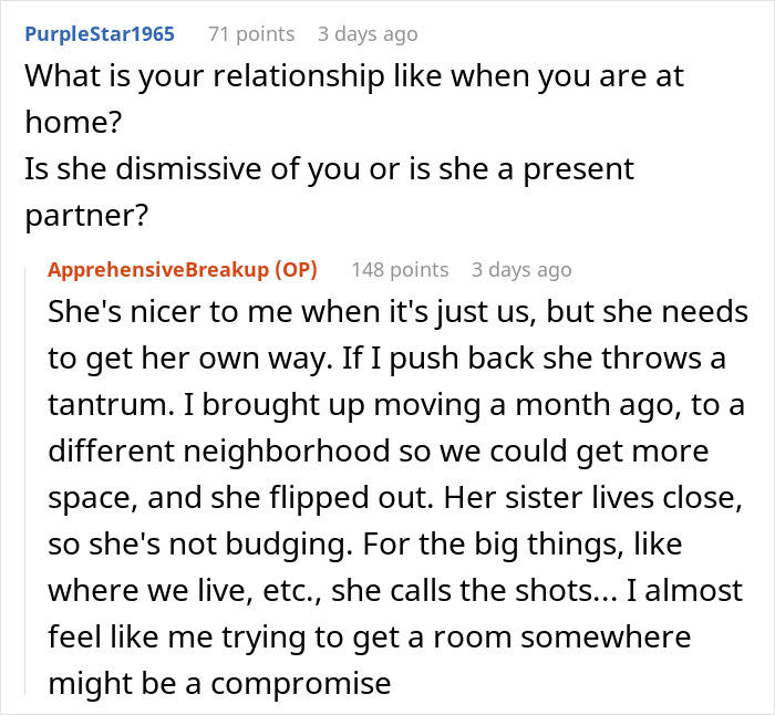 Reddit conversation showing a wife unleashing years of resentment toward husband on an unwanted trip.