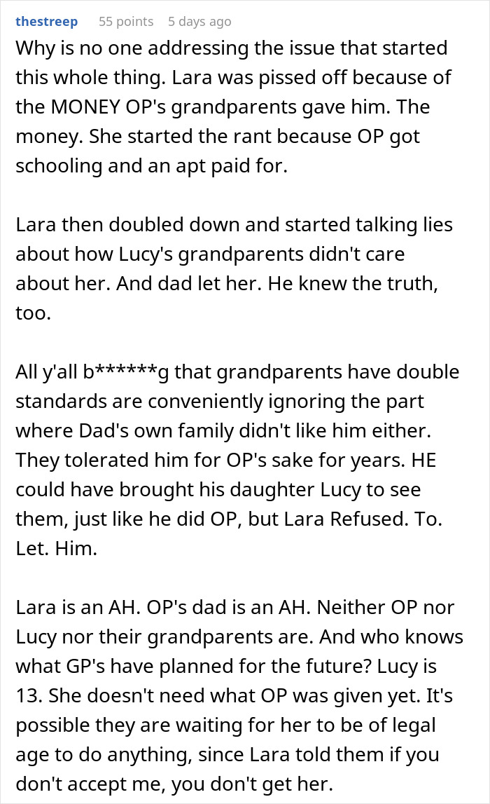 Comment explaining family conflict where dad&rsquo;s affair baby and grandparents have strained relationships and hidden reasons revealed.