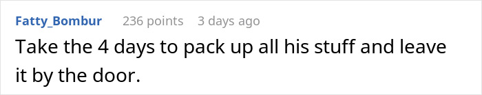 Text comment on a white background discussing a woman finding out her boyfriend told friends she couldn&rsquo;t join a couples trip.