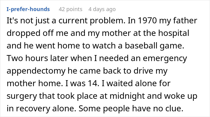 Reddit comment discussing personal experience highlighting woman prioritizing brunch date over dad’s surgery frustration. Reddit comment discussing personal experience highlighting woman prioritizing brunch date over dad’s surgery frustration.