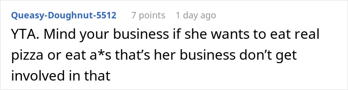 Screenshot of a comment discussing a worker calling out a gluten-free colleague at a pizza party. Screenshot of a comment discussing a worker calling out a gluten-free colleague at a pizza party.