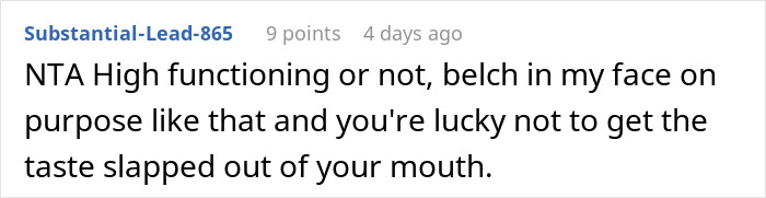 Screenshot of a forum comment discussing a host kicking out a friend's neurodivergent buddy over hearing aids incident.