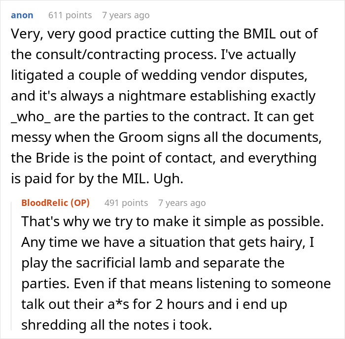 Forum discussion about wedding disputes and chaos involving bride&rsquo;s mother and crime scene implications.