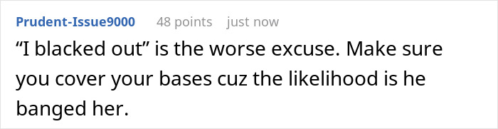 Comment text on a white background about pregnancy claim after husband’s boys’ weekend shared online. - 23