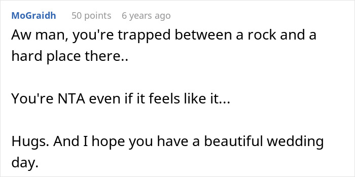 Comment expressing sympathy and support for a man urging his gay brother to come out before his wedding day. Comment expressing sympathy and support for a man urging his gay brother to come out before his wedding day.