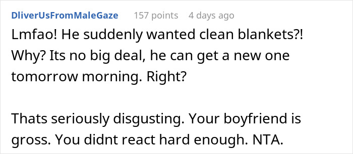 Comment discussing a man who wets the bed and doesn&rsquo;t think it&rsquo;s a big deal, calling it seriously disgusting.