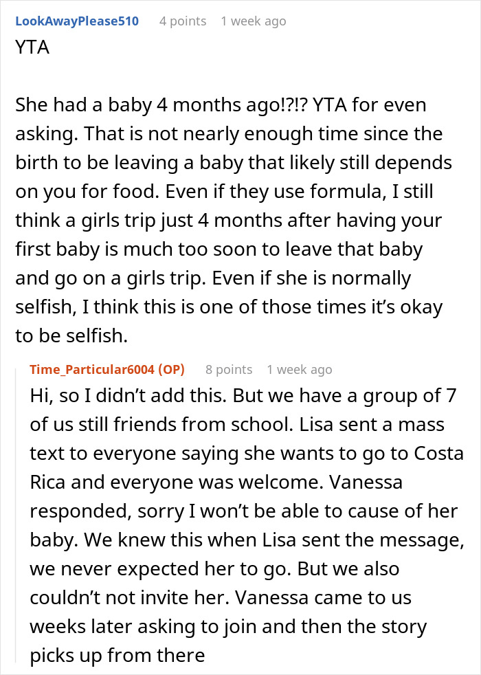 Online discussion about woman wanting friends to bend to her travel needs and ghosting those who refuse to adjust plans.