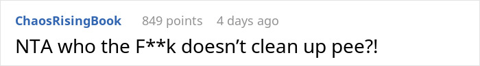 Screenshot of an online comment reacting to a situation where a man wets the bed and shows no concern about it.