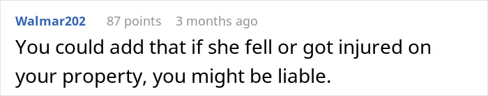 Comment on social media post discussing liability if a pregnant woman is threatened or injured on private property.