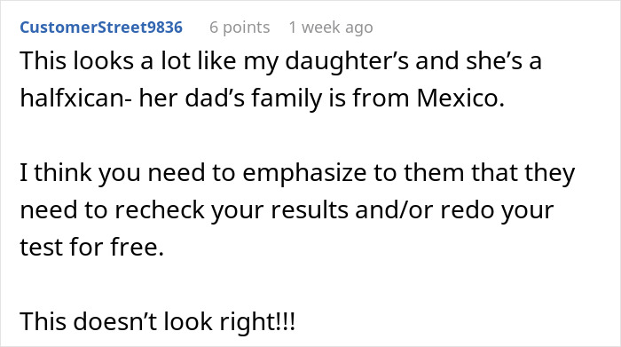 Comment from person thinks DNA test mixed, asking for results to be rechecked or retested for free.