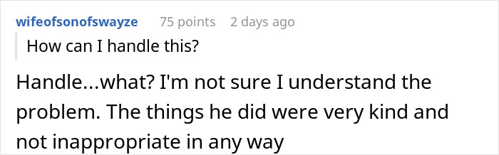 Screenshot of an online comment discussing a woman’s panic over her husband remembering a friend’s favorite drink. Screenshot of an online comment discussing a woman’s panic over her husband remembering a friend’s favorite drink.
