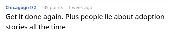 Person thinks DNA test mixed results, expressing doubt about adoption stories and test accuracy in an online comment.