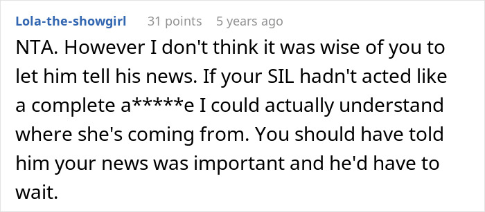 Screenshot of a Reddit comment discussing family drama after a woman needs support following devastating news.