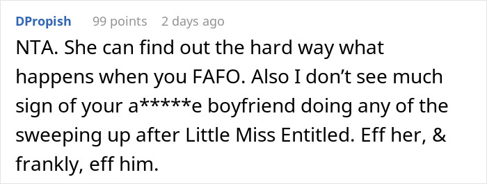 Screenshot of an online comment discussing a woman dealing with a troublesome temporary houseguest. Screenshot of an online comment discussing a woman dealing with a troublesome temporary houseguest.