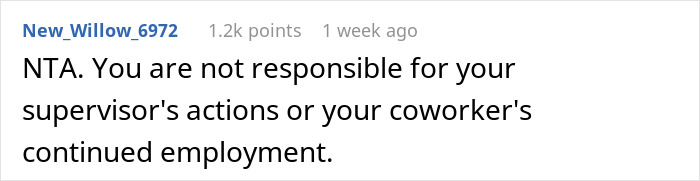 User comment discussing responsibility of an intern and coworker after hospitalization from cupcakes at work.