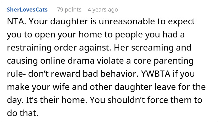 Screenshot of a Reddit comment discussing a man refusing his daughter to get married in his yard, causing family conflict.
