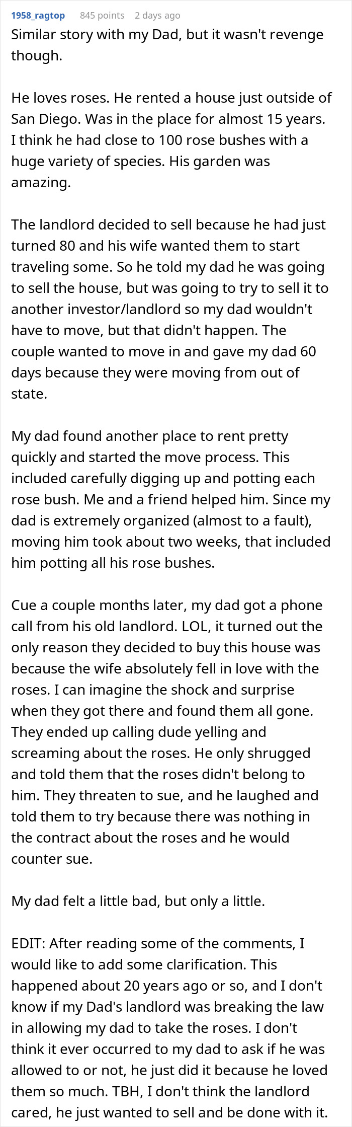 Tenant moves roses from landlord&rsquo;s house before sale, leading to an unexpected surprise involving ownership and a cool house claim.