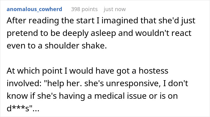 Woman pretending to be asleep in passenger’s aisle seat, refusing to budge on a crowded airplane. Woman pretending to be asleep in passenger’s aisle seat, refusing to budge on a crowded airplane.