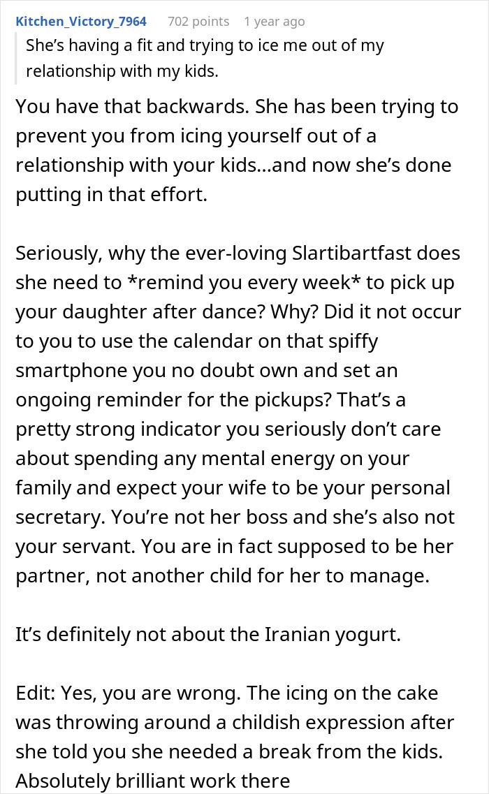 Commenter explaining why a wife&rsquo;s efforts prove a man wrong after he said she couldn&rsquo;t do it without him.
