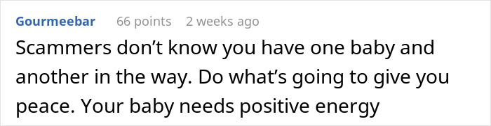 Comment on strange text about fianc&eacute; affecting mom-to-be, expressing concern and hope for positive energy for baby.