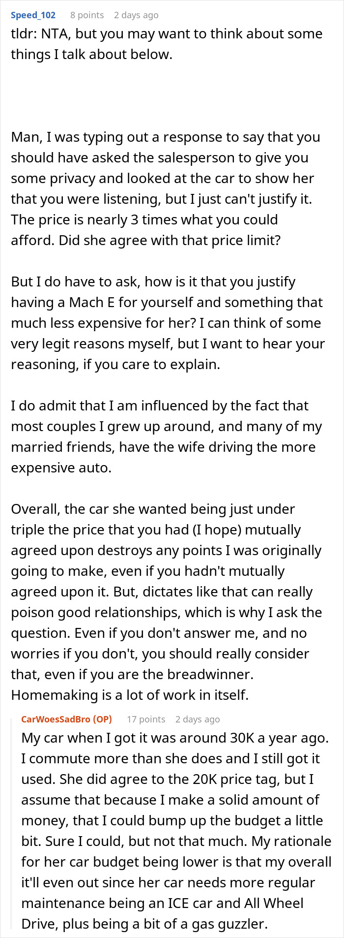 Husband dragging wife out of car dealership, not letting her show the car she wants during their visit.