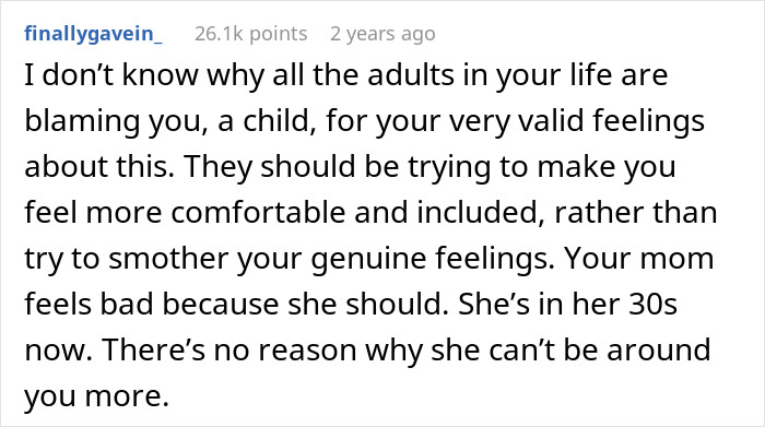 Comment expressing support for a child feeling neglected by a pregnant lady, despite family backlash.
