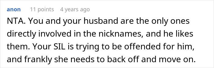 Screenshot of online comment discussing being shocked by brother’s nicknames from his wife and the situation being described as cruel. Screenshot of online comment discussing being shocked by brother’s nicknames from his wife and the situation being described as cruel.