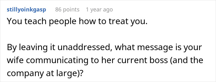 Comment discussing workplace behavior and consequences, highlighting a boss giving a formal reprimand to Emokoyee.