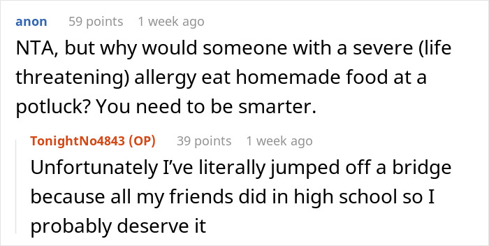 Screenshot of online comments discussing a severe allergy incident where an intern was hospitalized after coworker cupcakes.