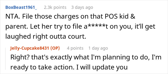 Screenshot of an online discussion about a lady grabbing a teen's phone and accusations of manhandling during photo incident.