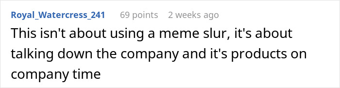 Screenshot of a forum comment discussing worker discipline related to ChatGPT slurs and inappropriate company conduct.