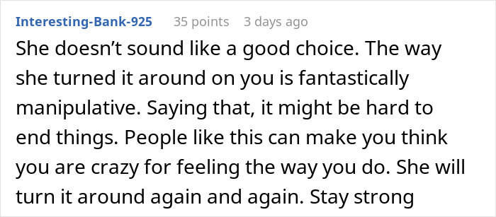 Reddit comment discussing a man expecting special treatment from his girlfriend on his birthday but doubting their relationship instead.