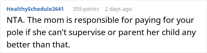 Comment discussing responsibility for paying a fishing pole after a young girl steals and breaks it.